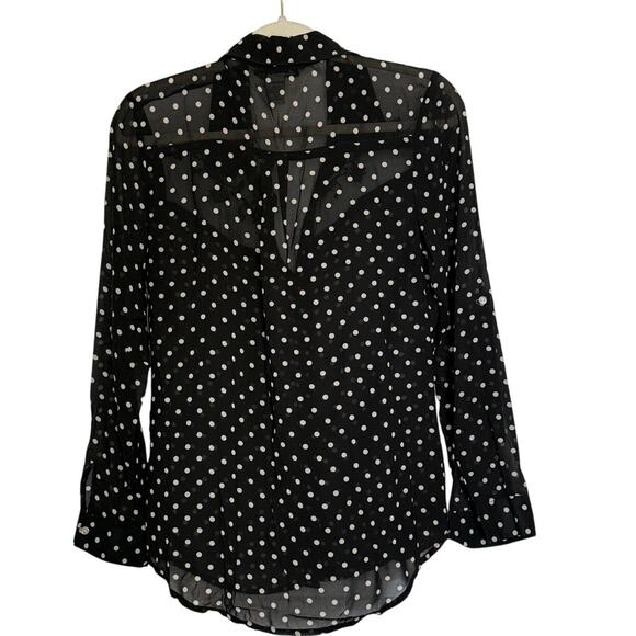 AMERICAN RAG Sz S Black & White Polka Dot Lace Shoulders Button Up Sheer | GUC - Picture 3 of 9